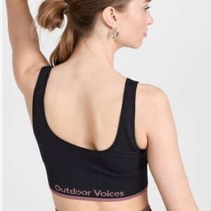 Outdoor Voices Sports Bra Longline Seamless Scoop Ribbed Black Pink- Size XL